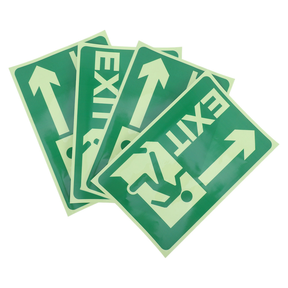 Emergency Exit Sign - สติ๊กเกอร์เรืองแสงสำหรับทางออก 4 ชิ้น ป้ายเตือนความปลอดภัยเรืองแสง ป้ายสัญลักษณ์ทางออกฉุกเฉินแบบติดเอง สำหรับใช้ในร่มและกลางแจ้ง