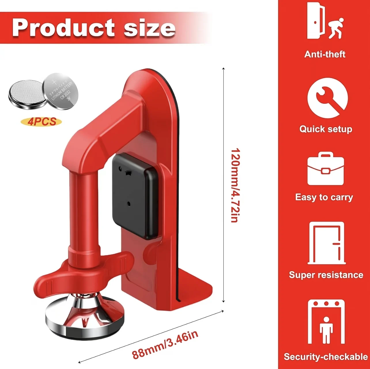 Door Stop Alarm - อุปกรณ์ล็อคประตูแบบพกพา 1 ชิ้น วัสดุอัลลอย สำหรับอพาร์ทเมนท์ โรงแรม
