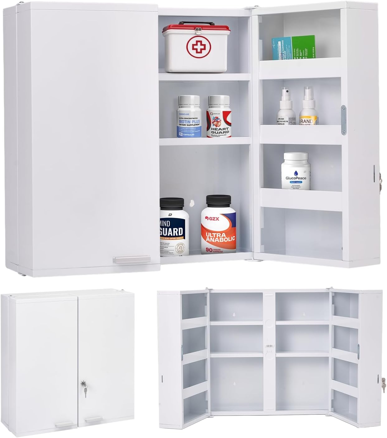 Medicine Cabinet Lock - ตู้ยาขนาดใหญ่พร้อมระบบล็อค, 11 ชั้น, โลหะ, ติดผนัง |
